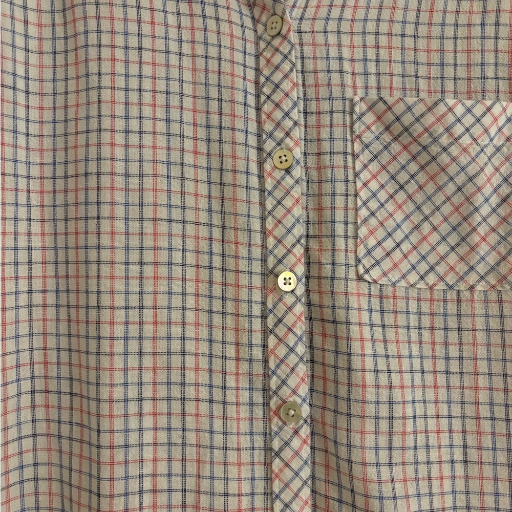 FAHERTY Linen Plaid Red and White Short Sleeved Button Down - Picture 6 of 11